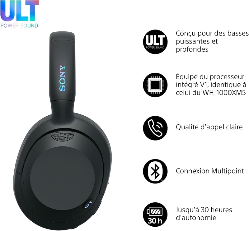 ULT Wear - Casque sans Fil Bluetooth avec ULT Power Sound, Basses Profondes, réduction de Bruit, qualité d'appel Claire, jusqu'à 30 Heures d'autonomie de la Batterie, iOS et Android - Noir