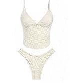 seamoly Lace Jacquard Bowknot Decor Ruffles Tankini Set