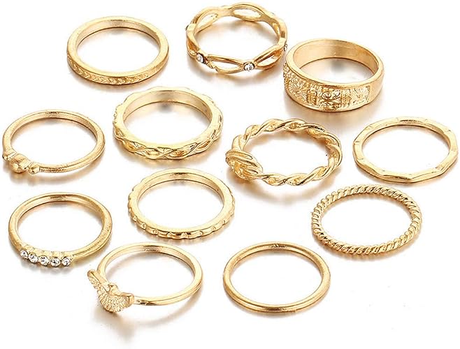 Amazon Com 12 Pcs Ring Sets Boho Ring Set Gold Stackable Rings Set European Vintage Knuckle Rings Cheap Rings For Teen Girls Finger Tip Ring Jewelry