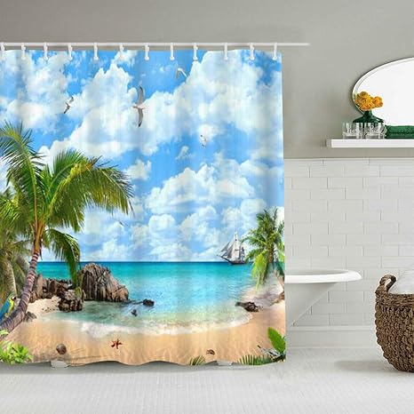 OPQRSTQ-O Personalisierter Duschvorhang,Strand Nautischer Ozean