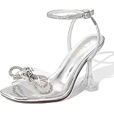ZURIN Women's Rhinestone Bow Heels Square Toe Clear Heeled Sandals Slingback High Heels Dress Party Evening Prom Crystal Shoes