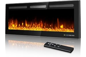Manastin 50" Electric Fireplace Insert Ultra-Thin Recessed Wall Mounted Fireplace Insert 750/1500W Adjustable Flame Linear Fireplace Heater with 12h Timer/Remote Control/Touch Screen/Crystal Stone