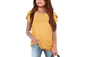 Goranbon Girls' Summer T Shirts Crewneck Petal Short Sleeve Cute Casual Tops