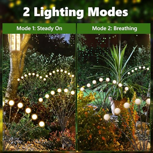 iBaycon 8 Pack Solar Garden Lights, Solar Firefly Lights Outdoor Waterproof, 2 Lighting Modes Solar Swaying Light for Garden Yard Patio Pathway Decorations (Warm White)