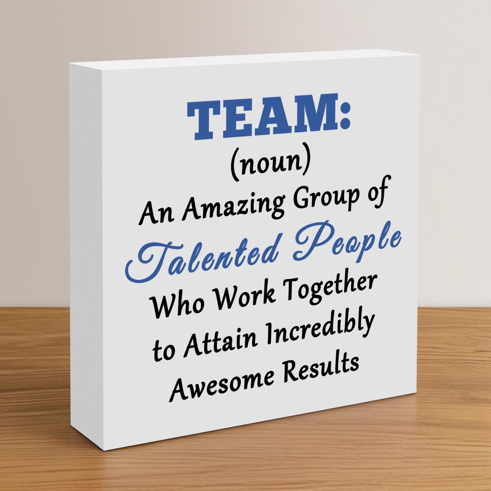 5 X 5 Inch Team Definition Wooden Box Sign Desk Decor Inspirational Team Quote Table Shelf Decoration for Colleagues Employees Rustic Team Quote Wooden Box Sign Block Plaque