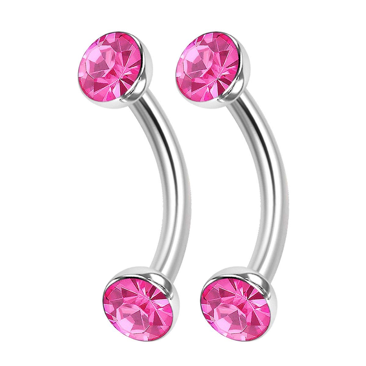 KJM FASHION 2PCS Surgical Steel Curved Barbell 16 Gauge 5/16 8mm 3mm Rose Crystal Ball Snake Bite Earring Eyebrow Piercing Jewellery 0895