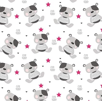 Flanell Baumwollstoff Kinderstoff 1lfm 160cm breit - Teddybär mit einem rosa Stern