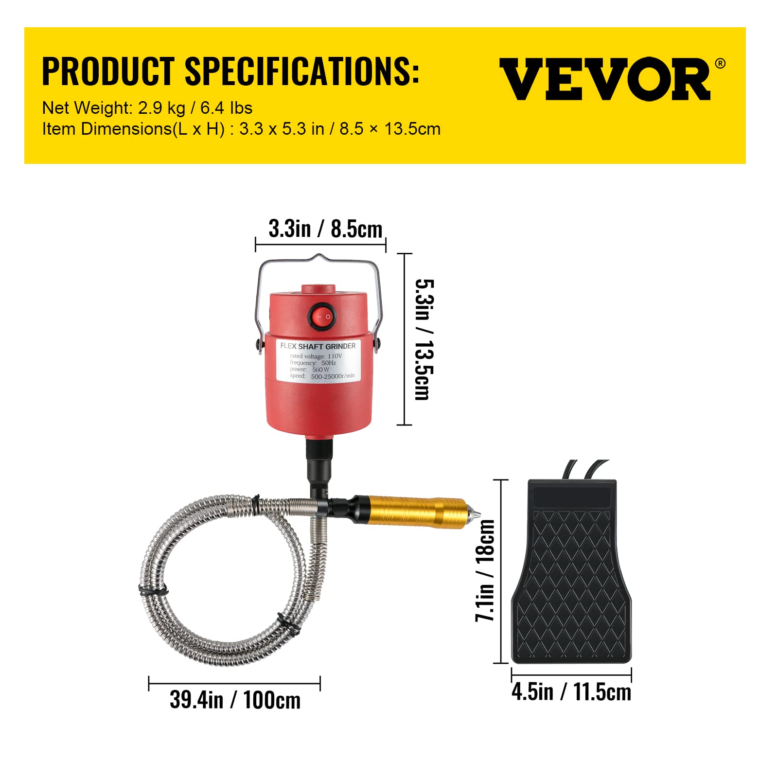 VEVOR Flex Shaft Grinder 560W Rotary Tool with 1/4