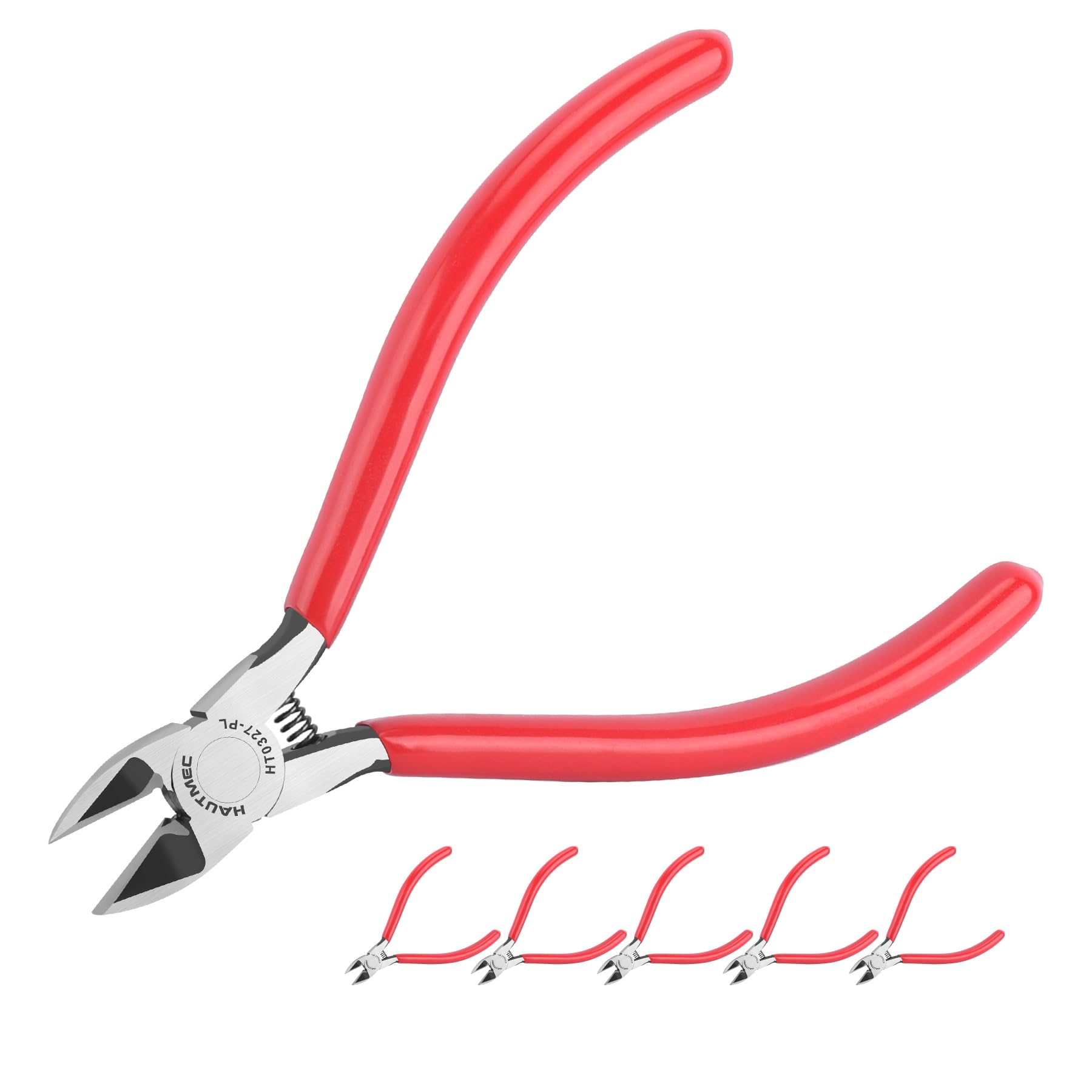 HAUTMEC 5" Precise Small Flush Cutting of Engineer Wire Cutter Plier 5PCS with Location Pin for Fine Shearing, Perfect for Circuit Board Cutting, Electronic Components, HT0327-5PC