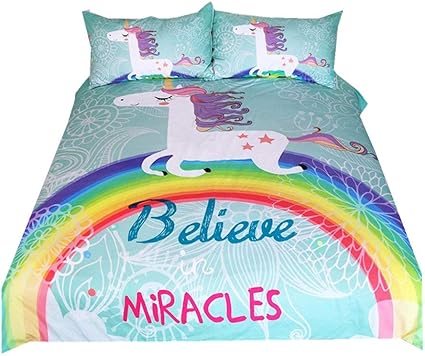Unicorn Parure De Lit Avec Housse De Couette Cartoon Animal Licorne Rainbow Imprime Microfibre Housse De Couette Avec Taie D Oreiller Pour Garcons Et Jeune Fille Double 200x200cm Amazon Fr Cuisine Maison