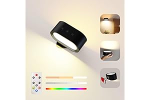 Koopala UP&Down Light Source LED Wall Sconce, Wall Mounted Lamps with Battery Operated, RGB, 3 Color Temp, 4 Brightness, Removable Charging, 1H Timer, Touch&Remote Control, Wall Lights for Reading