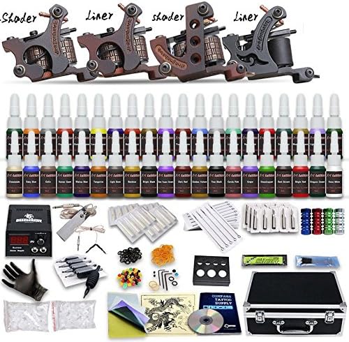 Professional Complete Tattoo Kit 4 Top Machine Gun 40 Color Ink 50 Needles Power Supply