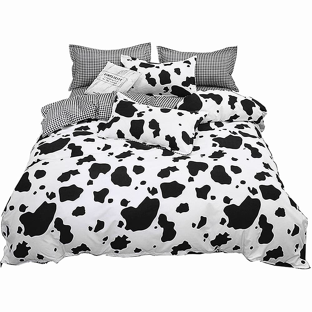 STYHO 3-Piece Kids Bedding Duvet Cover Set King Size Cow Print Bedding Set for Boys Girls Soft Microfibre Reversible Black and White Quilt Cover with Pillow Shams for All Seasons
