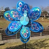 Techinal 1 Pcs Windmills Decorative, Double Layer Peacock Sequins Windmill Colorful Wind Spinner Kids Toy Home Garden Decor ( Blue )