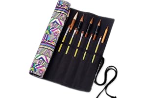 LaVenty Boho Roll Up Paint Brush Holder Painting Organization And Storage Artist Canvas Roll Pouch Bag Makeup Brushes Case Organizer Without Brushes
