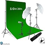LimoStudio Photography Studio Video Photo ChromaKey Green Screen Background Support Kit 600W Output 3 Point Studio Photography Umbrella Lighting Kit, AGG408