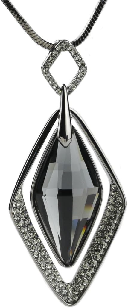 DONGZHOU Crystal Rhinestone Rhombus Shape Pendant Necklace with Sweater Long Chain for Women