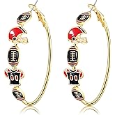 Football Earrings for Women Game Day Hoop Earrings Football Mom Accessories Enamel Red Black Football Helmet Jersey Earrings Sport Team Outfits Accessories Party Favor Gifts
