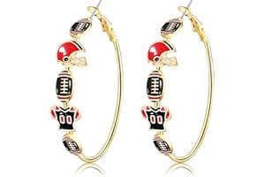 YAHPERN Football Earrings for Women Game Day Hoop Earrings Football Mom Accessories Enamel Red Black Football Helmet Jersey Earrings Sport Team Outfits Accessories Party Favor Gifts