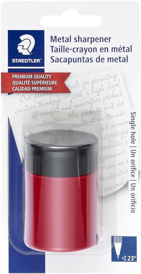 STAEDTLER pencil sharpener, premium quality sharpener with screw-on lid, prevents accidental openings, compact size for pencil case and work-station, 511 63BK (Pack of 1), Assorted colors. : Office Products