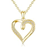 UXQ 14k Solid Gold Heart Pendant with Moissanite Eternal Love Heart Necklace Jewelry Birthday Anniversary Mothers Day Gifts for Mom Her Wife