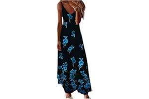 anuyalue Off Shoulder Dresses for Women Fashion Print Maxi Dress V Neck Sleeveless Summer Long Dress Casual Loose Sundress