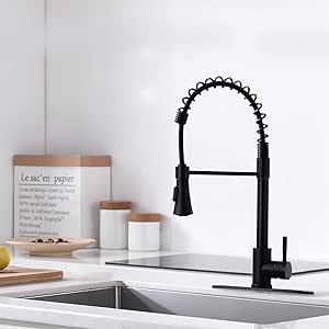 Commercial Single Handle Kitchen Faucet Oil Rubbed Bronze Industrial Farmhouse Spring Faucet Pull Down Kitchen Sink Faucet With Pull Out Sprayer Black 家居裝修 Amazon Com