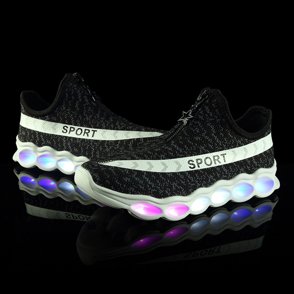 MEAYOU Kids Unisex LED Trainers Shoes USB Charging Flashing Low-Top Light Sneakers For Children Boys and Girls Black 2 UK Kid/EU 34