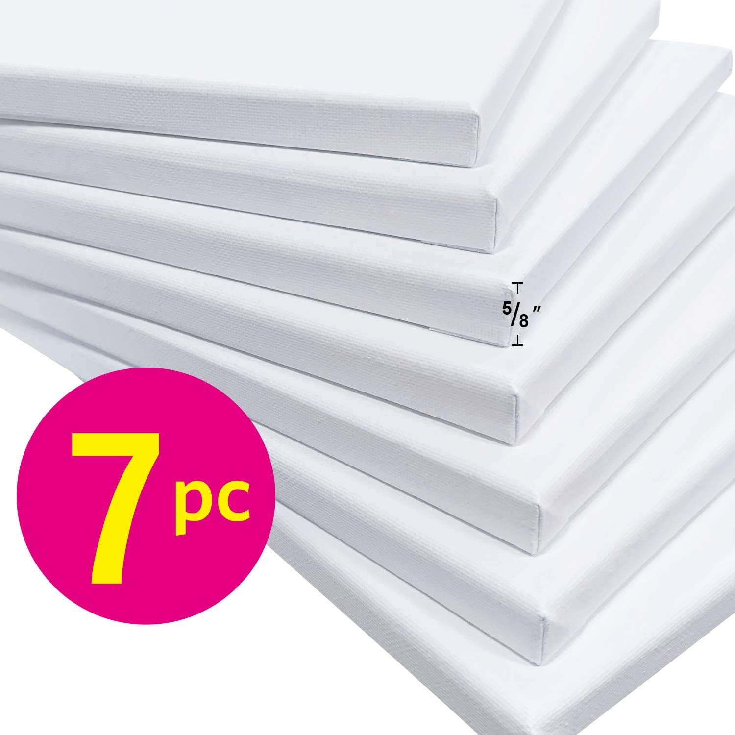 PHOENIX White Blank Cotton Stretched Canvas Artist Painting - 5x7 Inch / 7 Pack - 5/8 Inch Profile Triple Primed for Oil & Acrylic Paints