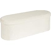 B FSOBEIIALEO Ottoman with Storage for Living Room, Sherpa Folding Storage Ottoman Foot Rest, 43.3 Inches Collapsible Bedroom Bench White
