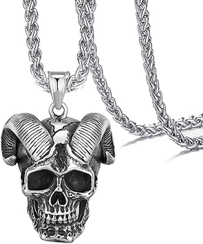 Amazon 男性のスカルのネックレス 北欧神話ゴシック式の悪魔のヤギのお守りのペンダント 24インチの竜の鎖の復古のステンレスを持ちます Sunayc スポーツ アウトドア