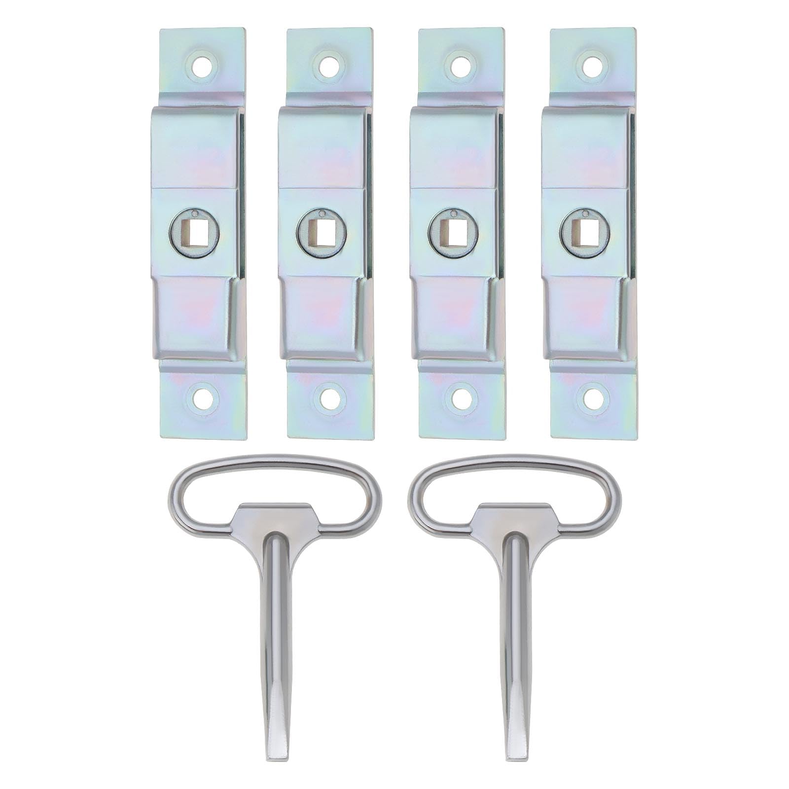 Be In Your Mind 2 Set Silver Carbon Steel Large Locking Bolts + Square Key Installation Flap Door Latch Cellar Rotate 90 Degrees to Open Or Lock Security Lock