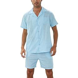 Fenxxxl Men Linen Set 2 Piece Outfits Short Sets