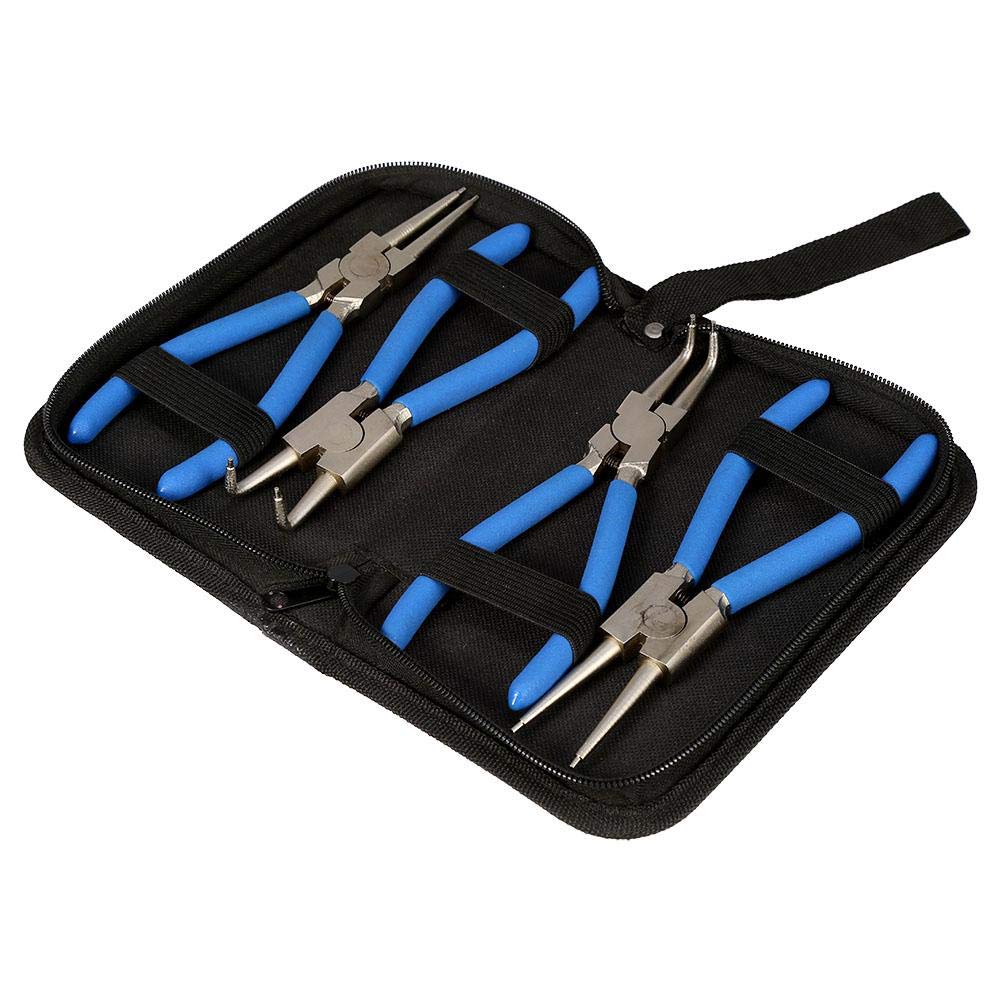 Estink Circlip Pliers, Internal and External Snap Ring Pliers Set 7 Inch 4-Piece with Non-Slip Handles Storage Pouch Straight Bent Design for Assembly