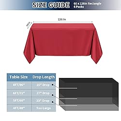 PureFit 6 Pack Red Table Cloths 60 x 126