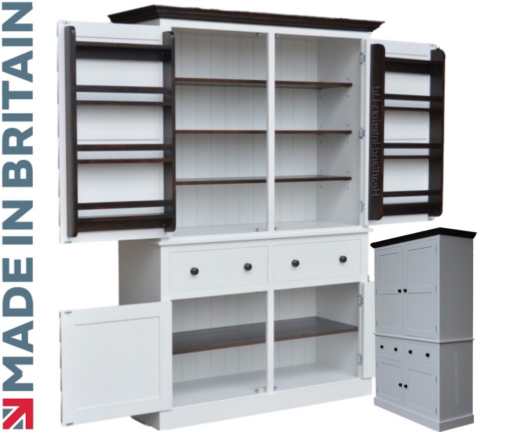 Large White Painted Provisions Cupboard With Racks Solid Wood 4
