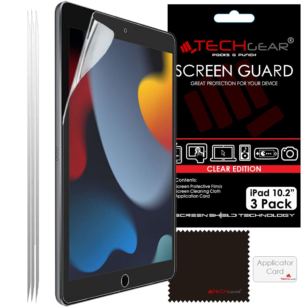 TECHGEAR 3 Pack Screen Protector for iPad 10.2" 2021/2020 / 2019, CLEAR Screen Protector Guard Covers Compatible with New Apple iPad 9th / 8th / 7th Generation 10.2" 2021/2020 / 2019