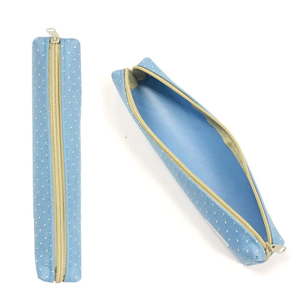 POWERTOOL Candy Color Pencil Bag, 1pcs Oxford Portable Simple Pencil Case White Point Cute Slim Small Pen Case for Kids Adults Travel School Office(Blue)