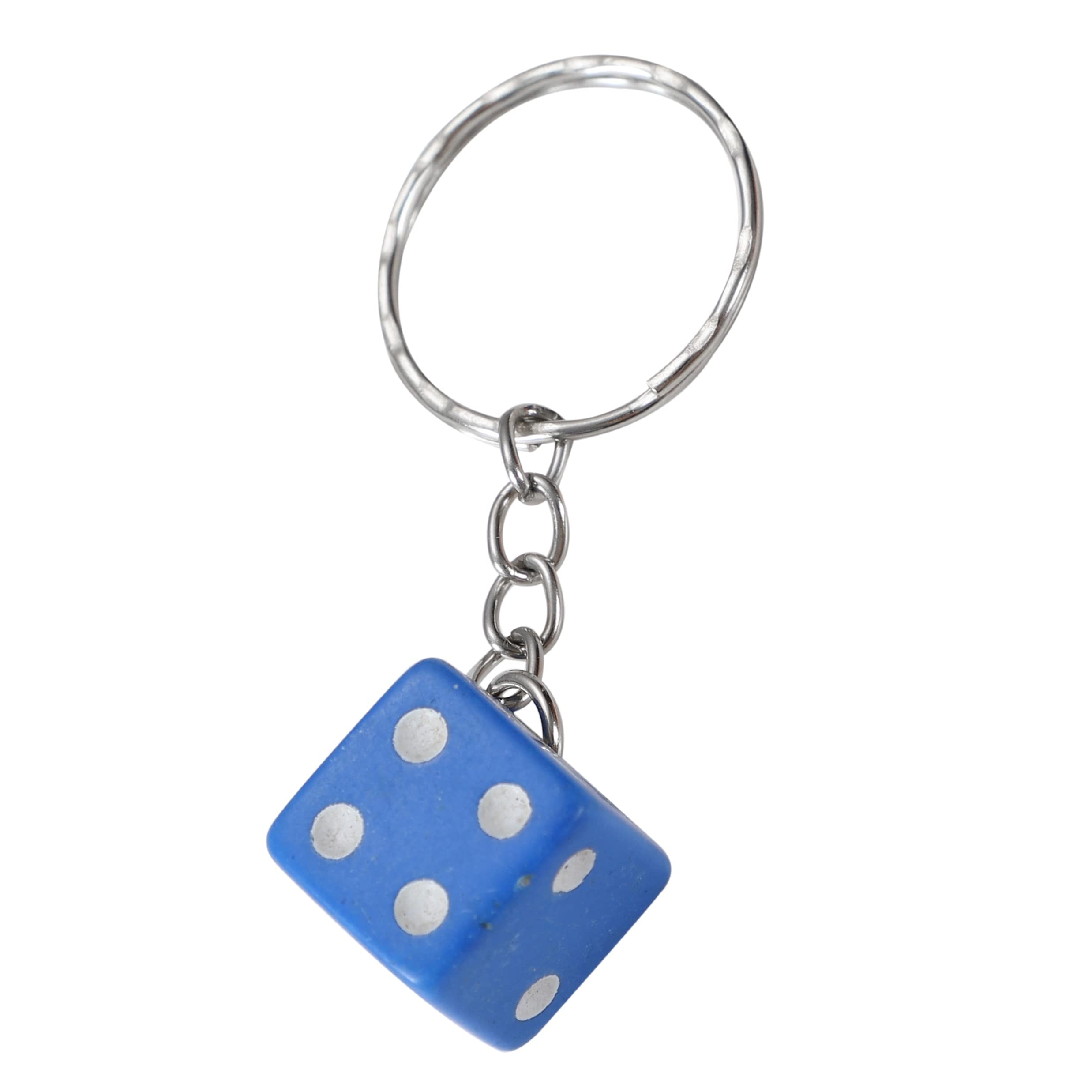 Komonee Blue Dice Key Chain Novelty Keyring Casino Playing Game Keychain Fun Car 6 Sided Die Lucky Charm Key Ring For Men and Women