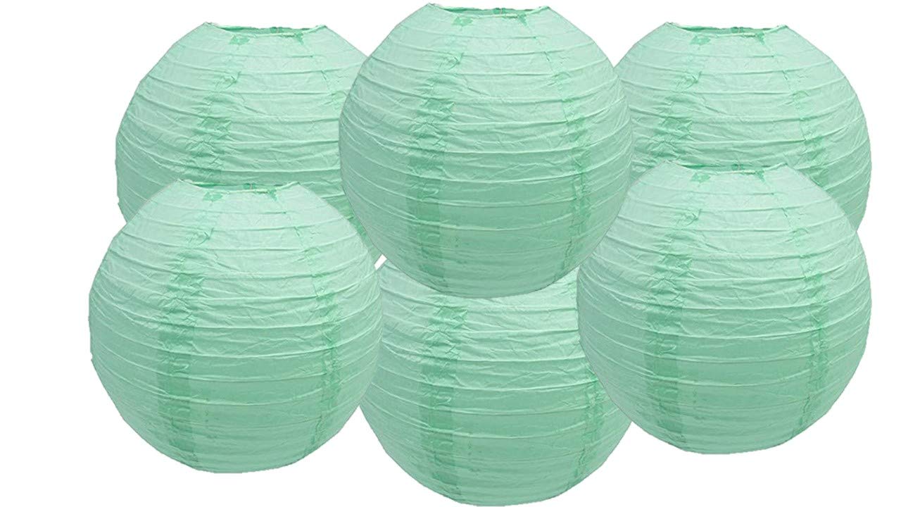 Matissa 10"(25CM) Pack of 6 Paper Lantern Wedding Party Decoration Craft Lamp Shade (Mint Green)