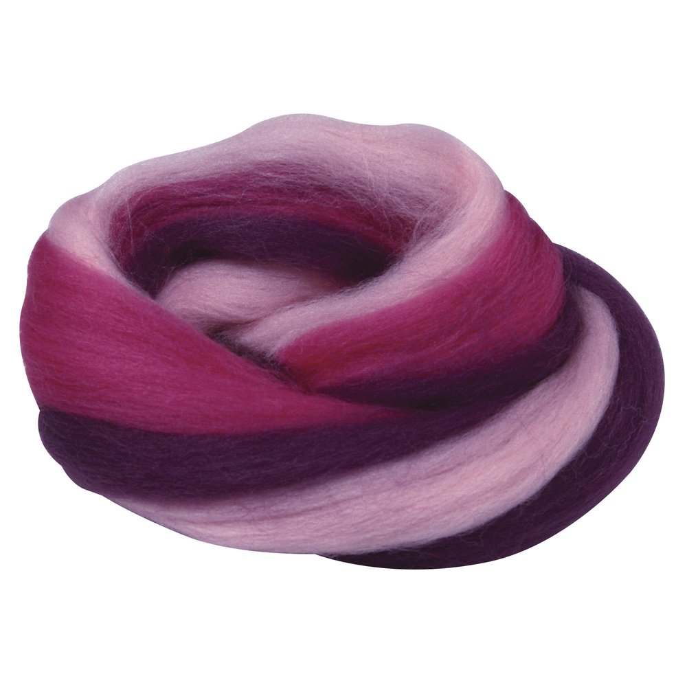 Rayher Soft Merino Roving in Pink, Purple, and Light Pink for Felting, Wool Art and Jewellery Making, Coloured Roving for Needle Felting, 100% Merino Wool, 50g, 5366300 — image 1