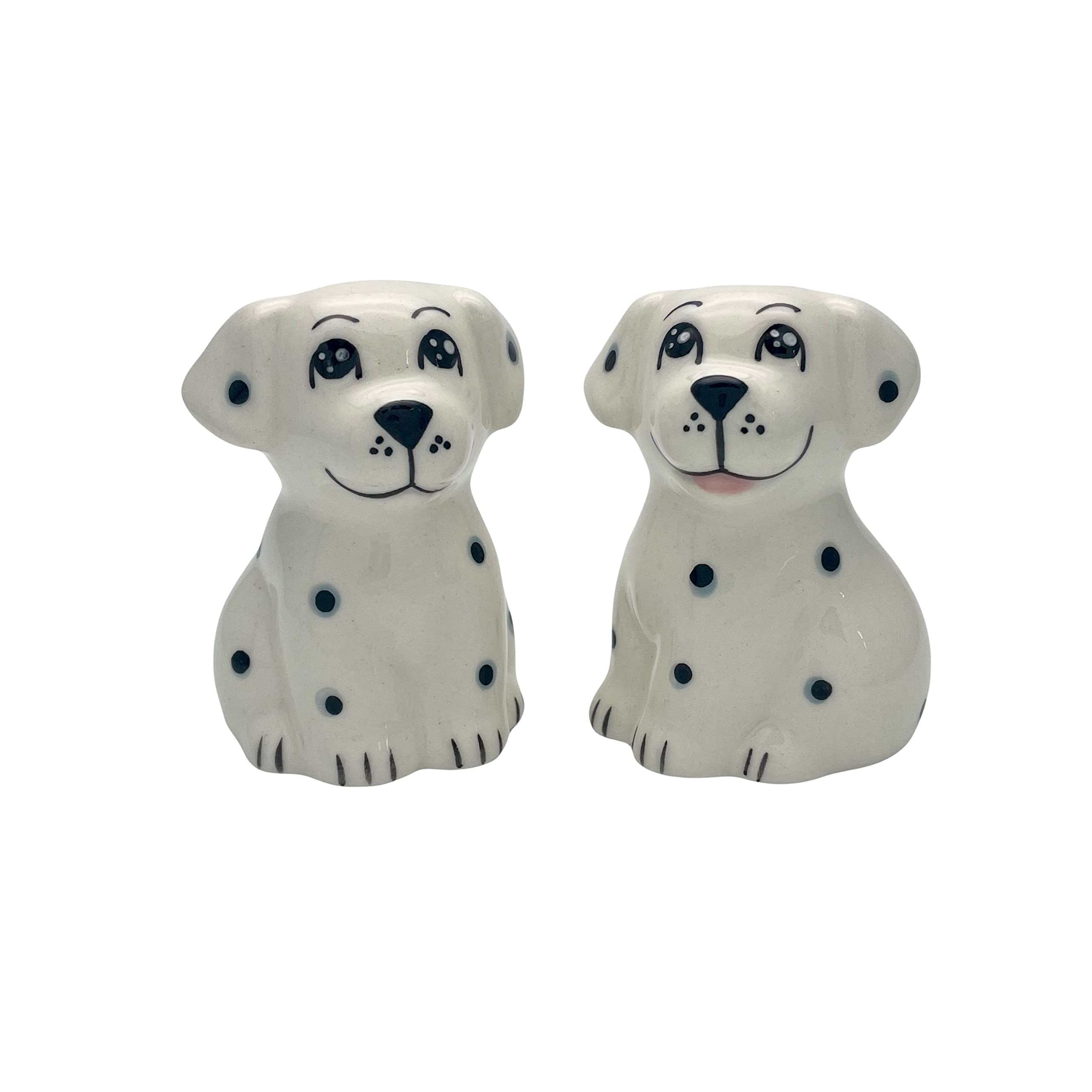 Pair of Spotty Dog Salt & Pepper Shakers - Cute Ceramic Tableware Cruet Set - White and Black - 6.5cm