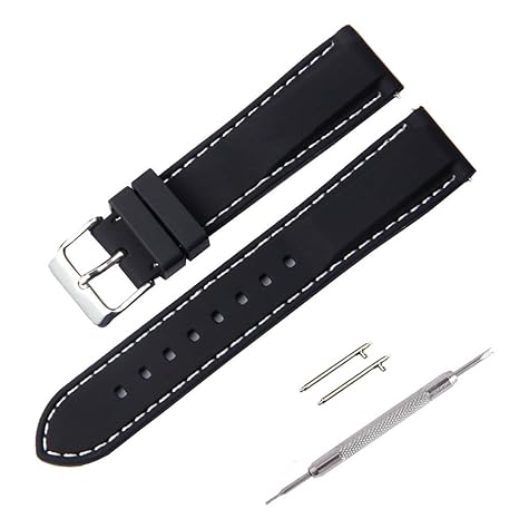 Fmway Silikon Uhrenarmband Ersatzarmband mit Edelstahl Metall Schließe für Unisex, Uhr und Smartwatch