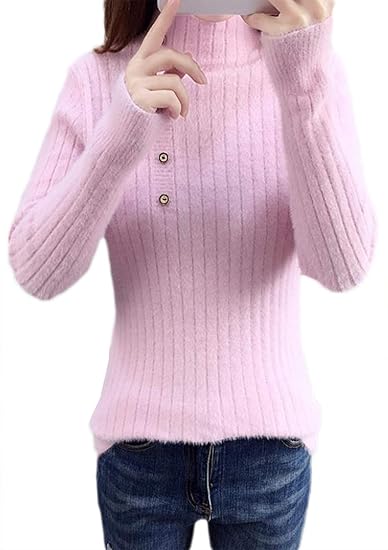 Amazon ミートン レディース モヘア セーター プルオーバー タイプ ニット トップス ゆったり 無地 長袖 秋冬 厚手 ハイネック セーター 通販