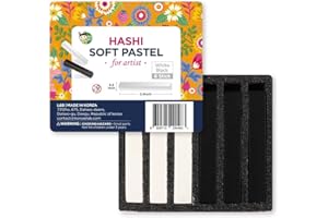HA SHI Charcoal Sticks for Professional Artists, Square Non-Toxic Art Supplies, Dry Pastels Set, 6 Long Sticks (White & Black)