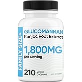 COMFY HEALTH Glucomannan, 1800mg Per Serving, 210 Capsules - Non GMO Supplement, Gluten-Free, Amorphophallus Konjac Pills, Ko