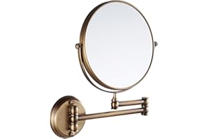 Wall Mounted Makeup Mirror 8" Brass Double-Sided Normal & 3X Makeup Mirror with Folding Arm