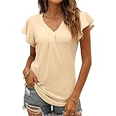 Women's Summer Tops Ruffle Sleeve V Neck Tunic Shirts Business Casual Flowy Blouses for Women
