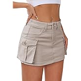 Mancreda Women Denim Cargo Skirt Mini Low Waist Button Bodycon Y2K Flap Pockets Skirts
