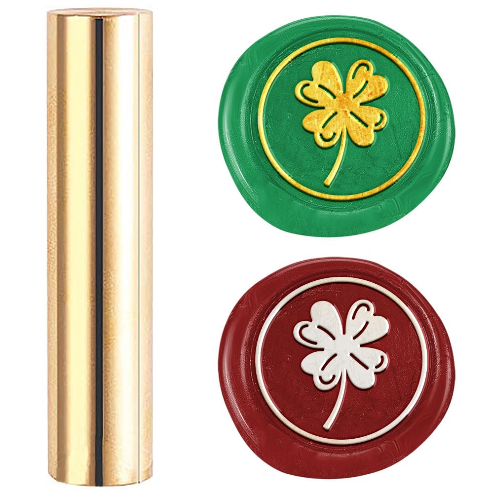 DELORIGIN Clover 15mm Mini Brass Wax Seal Stamp Gun Wax Seal Vintage Sealing Stamps Plants Sealing Wax for Wedding Invitations Envelopes Engagement Party Wine Packing Greeting Cards Gift